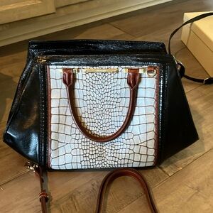 Brahmin black and ivory embossed handbag